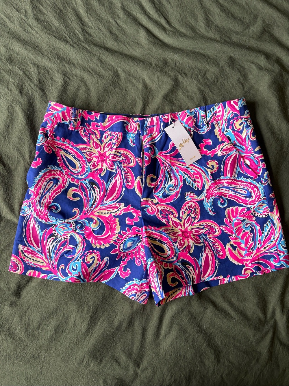 Lilly Pulitzer Vibrant Pink & Blue Paisley Bermuda Shorts